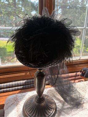 Victorian Black Feathered  Hat with Veil